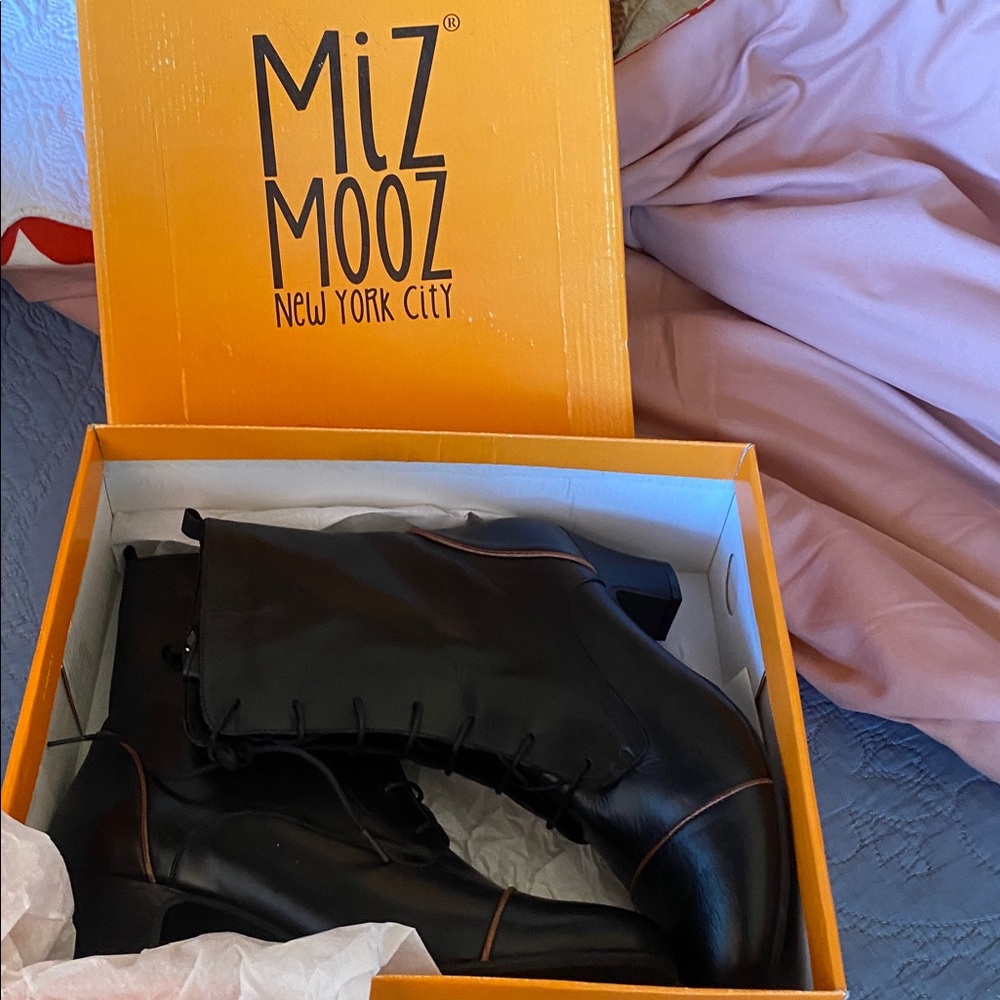 Miz Mooz NEW / BOXED Fabian 2-tone LEATHER Lace-Up Heeled Bootie - Picture 8 of 15